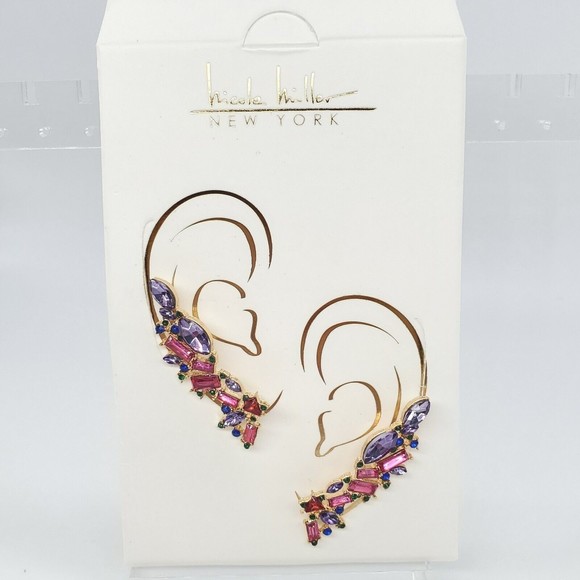 Nicole Miller Pink Purple Rhinestone Ear Crawler Earrings Eras Tour Taylor Swift - Picture 5 of 5